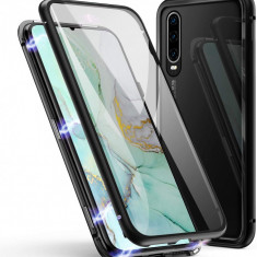 Husa Huawei P30 Pro , Magnetica 360 Negru spate sticla securizata + folie sticla