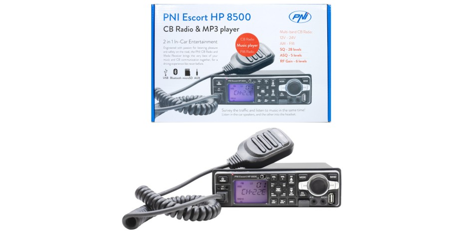 Kit station radio CB Escort HP 7120 ASQ, RF Gain, 4W, 12V et antenne CB Extra 48 avec aimant inclus, 45cm, SWR 1.0 AM/FM commuté uniquement dans la bande UE