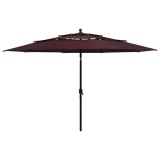 vidaXL Umbrelă de grădină 3 niveluri, st&acirc;lp aluminiu, roșu bordo 3,5 m 313880