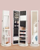 Oglinda de podea Songmics cu dulap pentru bijuterii si rotire 360&deg;, alb