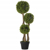 Cumpara ieftin HOMCOM Plante Artificiale Decorative Buxus, Planță Sferică &icirc;n Ghiveci, Plante Artificiale pentru Decor de Interior și Exterior, 90cm