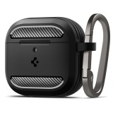 Husa Apple AirPods 4 Spigen Rugged Armor, holder metalic, negru