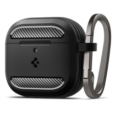 Husa Apple AirPods 4 Spigen Rugged Armor, holder metalic, negru foto