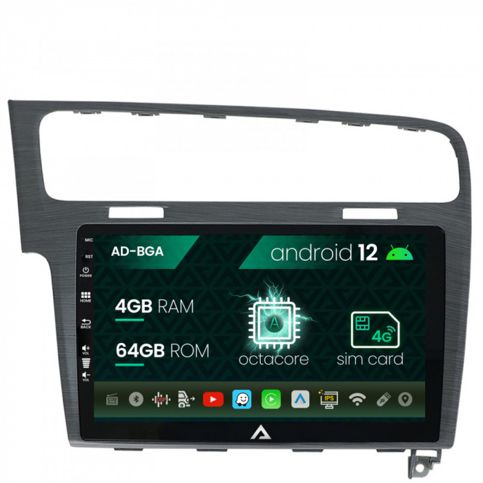 Navigatie Volkswagen Golf 7, Android 12, A-Octacore 4GB RAM + 64GB ROM, 10.1 Inch - AD-BGA10004+AD-BGRKIT023A