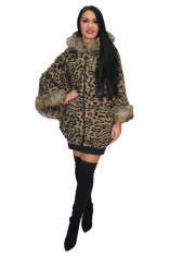 Jacheta tip poncho din lana, animal print, cu captuseala subtire, culoare mare foto