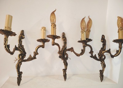 Set deosebit de 3 aplice din bronz masiv in stilul Rococo foto