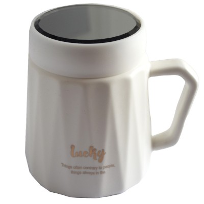 Cana din ceramica cu capac Pufo Inspire pentru cafea sau ceai, 350 ml, alb foto