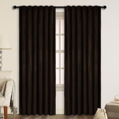 Draperie din catifea cu rejansa transparenta cu ate pentru galerie, Madison, 150x210 cm, densitate 700 g/ml, Maro inchis, 1 buc