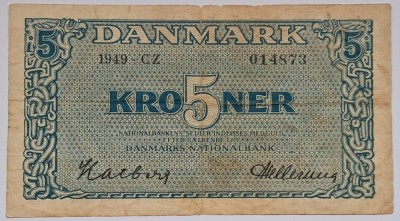 Danemarca , 5 Kroner 1949 foto