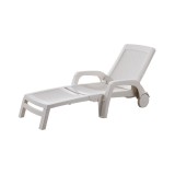 Șezlong Gradina Alb, 190x70x46 cm, Ratan, Reglabil, Rezistent Apa, Stivuibil
