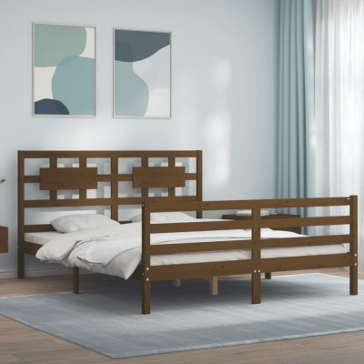 vidaXL Cadru de pat cu tăblie, maro miere, 160x200 cm, lemn masiv foto