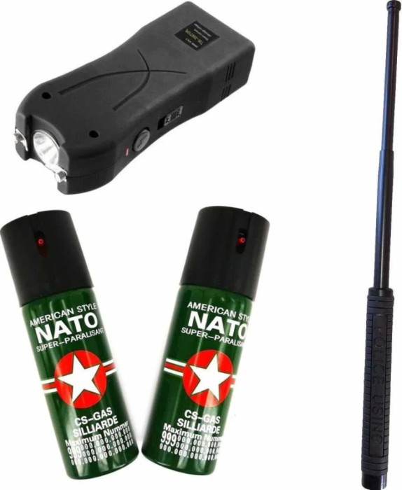 Set autoaparare compus din soc,bastol metal si 2 spray,fii sigur pe tine!