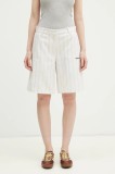 Adidas Originals pantaloni scurți PINSTRIPE SHORT femei, culoarea bej, cu imprimeu, high waist, JC7684