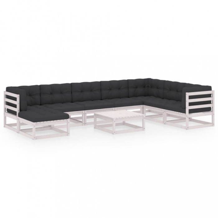 Set mobilier de gradina cu perne, 9 piese, lemn masiv de pin