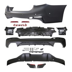 Set bara spate BMW Seria 5 (G30), 05.2017-08.20, cu suport inferior, cu catadioptri, cu gauri senzori parcare; grunduit, de vopsit; type M-Performanc