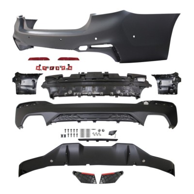 Set bara spate BMW Seria 5 (G30), 05.2017-08.20, cu suport inferior, cu catadioptri, cu gauri senzori parcare; grunduit, de vopsit; type M-Performanc foto