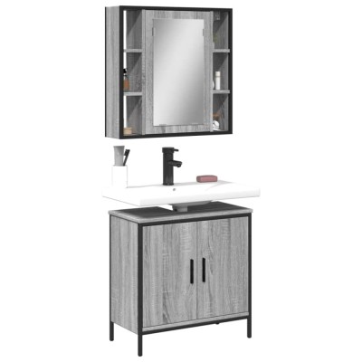vidaXL Set mobilier de baie, 2 piese, gri sonoma, lemn prelucrat 3214723 foto