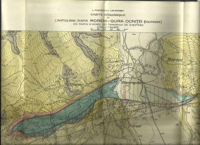 Harta / Litografie geologică MORENI-GURA OCNITEI / DAMBOVITA 1927 - 35,5 / 47cm. foto