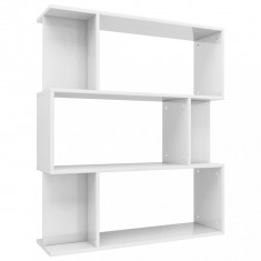 Bibliotecă/Separator cameră, alb extralucios, 80x24x96 cm, PAL