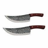 Set doua cutite de bucatarie DEPOX&reg;, Japanese Soul, lucrate manual, otel damasc, maner lemn, maro