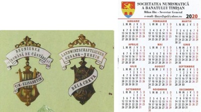 Romania, Societatea Numismatica a Banatului Timisan, calendar de buzunar, 2020 foto