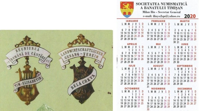 Romania, Societatea Numismatica a Banatului Timisan, calendar de buzunar, 2020