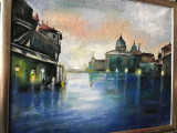 Galerie arta online Tablou peisaj Venetia, pictura cu apus, semnat, inramat, Abstract, Ulei