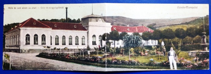 Ocnele Muresului - Baile de cura sarate cu aburi - 1930 ? - carte postala dubla, printata, color, necirculata, Editura Filip Banciu