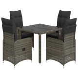 Cumpara ieftin Set bistro de gradina cu perne, 5 piese, gri, poliratan