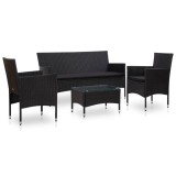 vidaXL Set mobilier de grădină cu perne, 4 piese, negru, poliratan