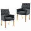 Set 2 Scaune Bucatarie Gri Textil cu Brate vidaXL, Lemn Hevea, Design Modern, Confortabile, 61x66x95 cm