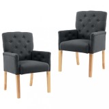 VidaXL Scaune de bucătărie cu brațe, 2 buc., gri, material textil