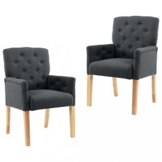 vidaXL Scaune de bucătărie cu brațe, 2 buc., gri, material textil