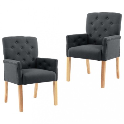 vidaXL Scaune de bucătărie cu brațe, 2 buc., gri, material textil foto