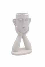 Vaza din ceramica, decorativa, forma de cap, alb, 26x15x9 cm foto