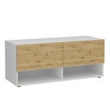 FMD Bancă de depozitare cu 2 sertare alb &amp; stejar 108,9x41,7x46,1 cm