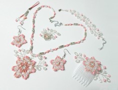 Set bijuterii unicat evenimente roz, roz-somon argintiu, lucrat manual