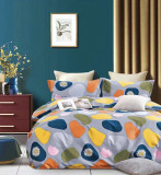 Lenjerie de pat pentru o persoana cu husa elastic pat si fata perna dreptunghiulara, Nysa, bumbac mercerizat, multicolor