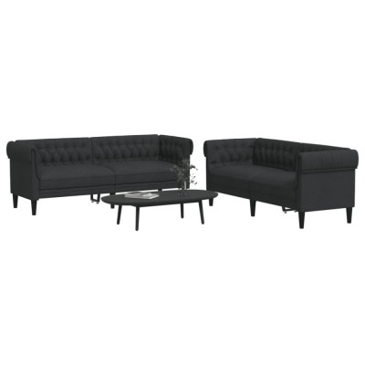 vidaXL Set de canapele, 2 piese, negru, material textil foto