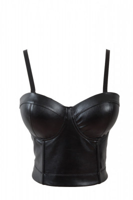 Corset Piele Ecologica Cupe Intarite Negru S foto