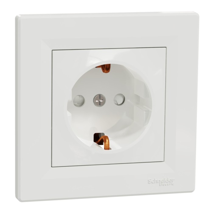 Priza simpla schuko cu protectie copii Schneider Asfora alb EPH2900221