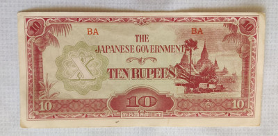 Myanmar / Birmania - 10 Rupees (emisă sub ocupația japoneză 1942-1944) foto