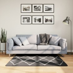vidaXL Covor pufos &quot;PAMPLONA&quot; fire &icirc;nalte negru/crem modern 120x120 cm