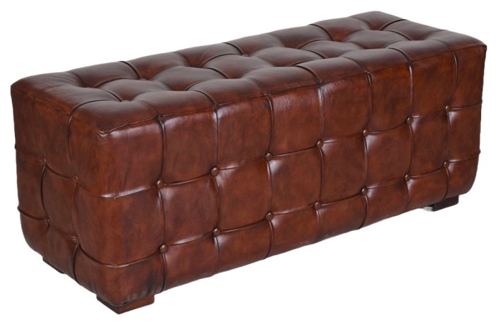 Banca Chesterfield din lemn masiv cu tapiterie din piele MAR320