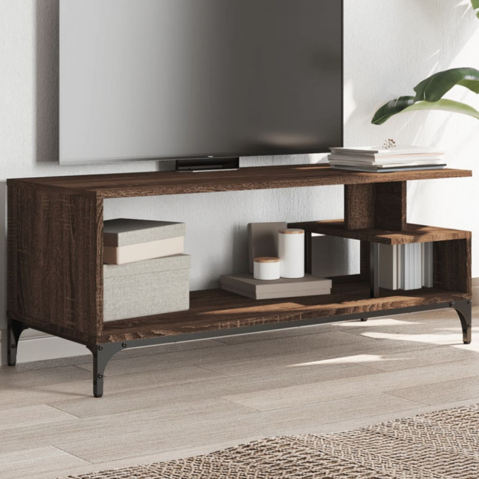vidaXL Comodă TV, stejar maro, 102x40x41 cm, lemn prelucrat și oțel 842415