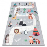 BAMBINO 2160 covor lavabil Sat indian, animale pentru copii anti-alunecare - gri, 160x220 cm