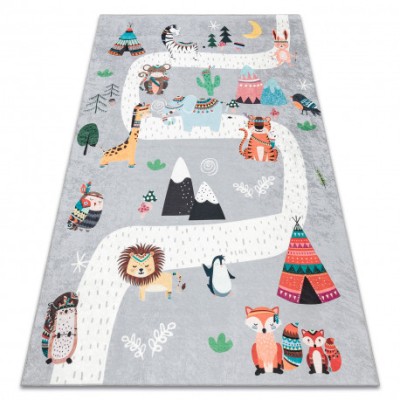 BAMBINO 2160 covor lavabil Sat indian, animale pentru copii anti-alunecare - gri, 140x190 cm foto