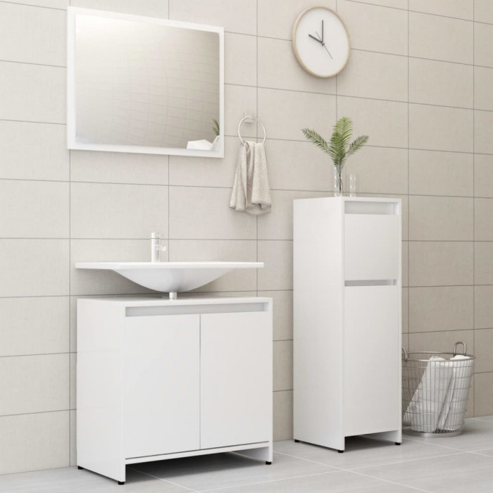 Gossi set mobilier de baie, 3 piese, alb, lemn prelucrat