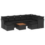 Cumpara ieftin Set canapele de gradina cu perne, 10 piese, negru, poliratan