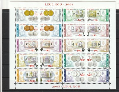 ROMANIA 2005 LP 1687 b LEUL NOU 2005 BLOC DE 20 TIMBRE MNH NESTAMPILAT foto